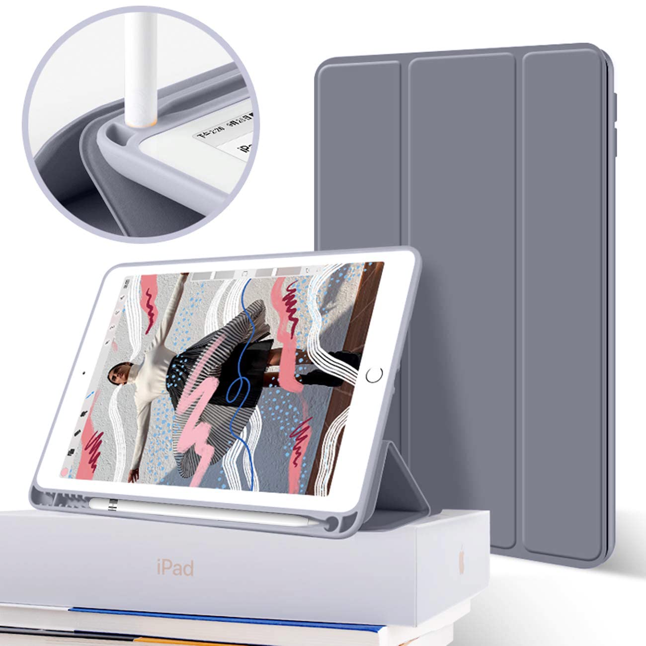 Aoub Case for iPad 9.7 inch 6th/5th Generation Case 2018/2017 with Pencil Holder, Thin Lightweight Smart Stand Cover, Auto Wake/Sleep, Model A1822/