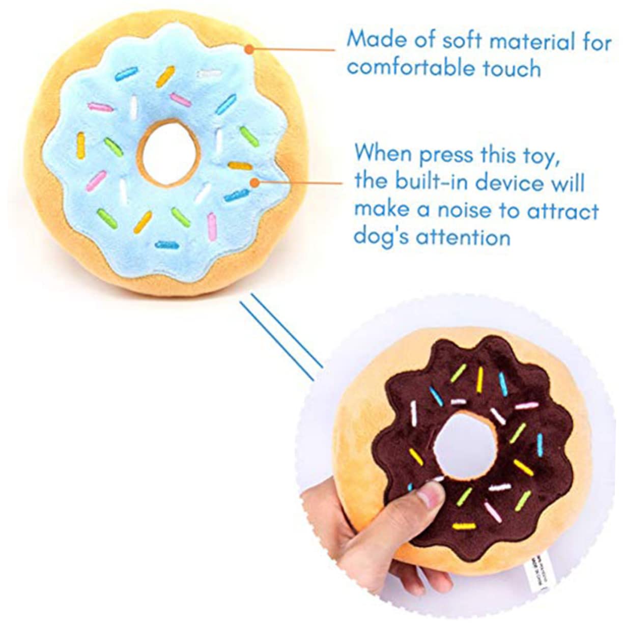 Beavorty 2 Set Di Giocattoli Interattivi Per Cani Peluche A Forma Di Ciambella Suono Squittio Giocattolo Da Masticare Per L'addestramento Dei Cuccioli 3 Pezzi * 2 Casuali