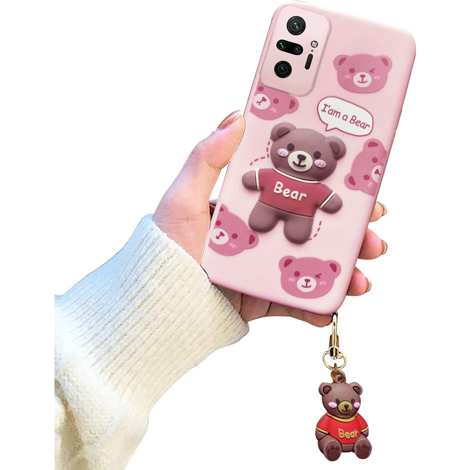 KC Back Cover for Mi Redmi Note 10 Pro & Mi Redmi Note 10 Pro Max, Cute 3D Teddy Cartoon Soft Silicone Shockproof with Bear Hanging Case (Pink) (B0BFFMCG59) Amazon Price History, Amazon Price Tracker