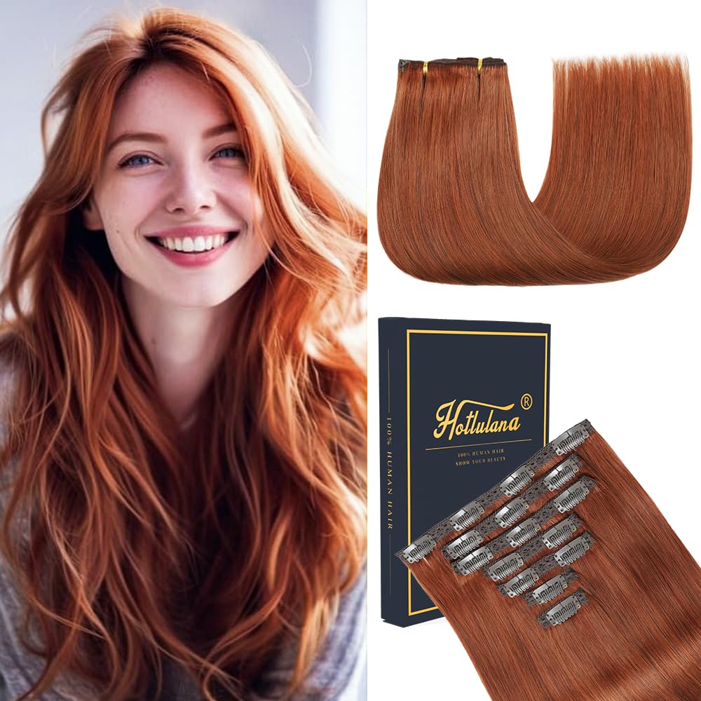 HotLulana Extension Capelli Veri Clip 7pcs 40cm 120g Castano Ramato Extension Capelli Veri 16 Pollice Extension Capelli Clip Invisible Extension Clip Capelli Veri Clip IN Extension Human Hair 33#