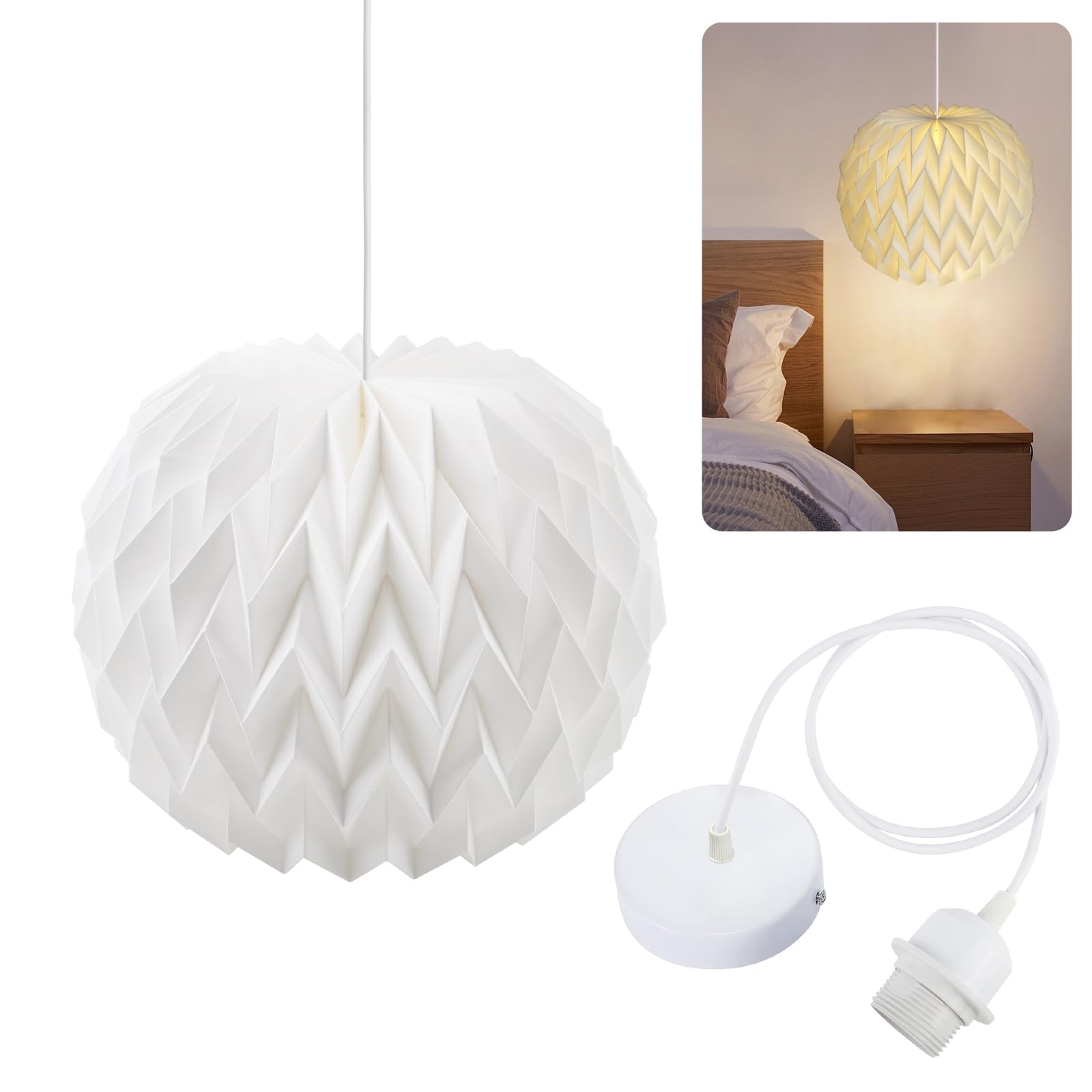Vaskula Origami Design Papier Lampenschirm Papierlampenschirm Origami und Kabel Lampenschirms Papier Lampenschirm Deko Laterne Deckenlampen Shade für Wohnzimmer Schlafzimmer Esszimmer