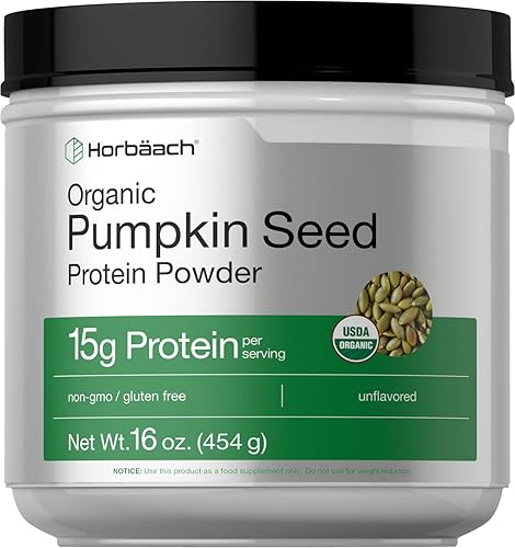 Horbäach Proteína de semillas de calabaza orgánica | 16 onzas | Fórmula vegetariana, sin gluten y sin OMG | Suplemento Keto y Paleo | 0.53 oz de