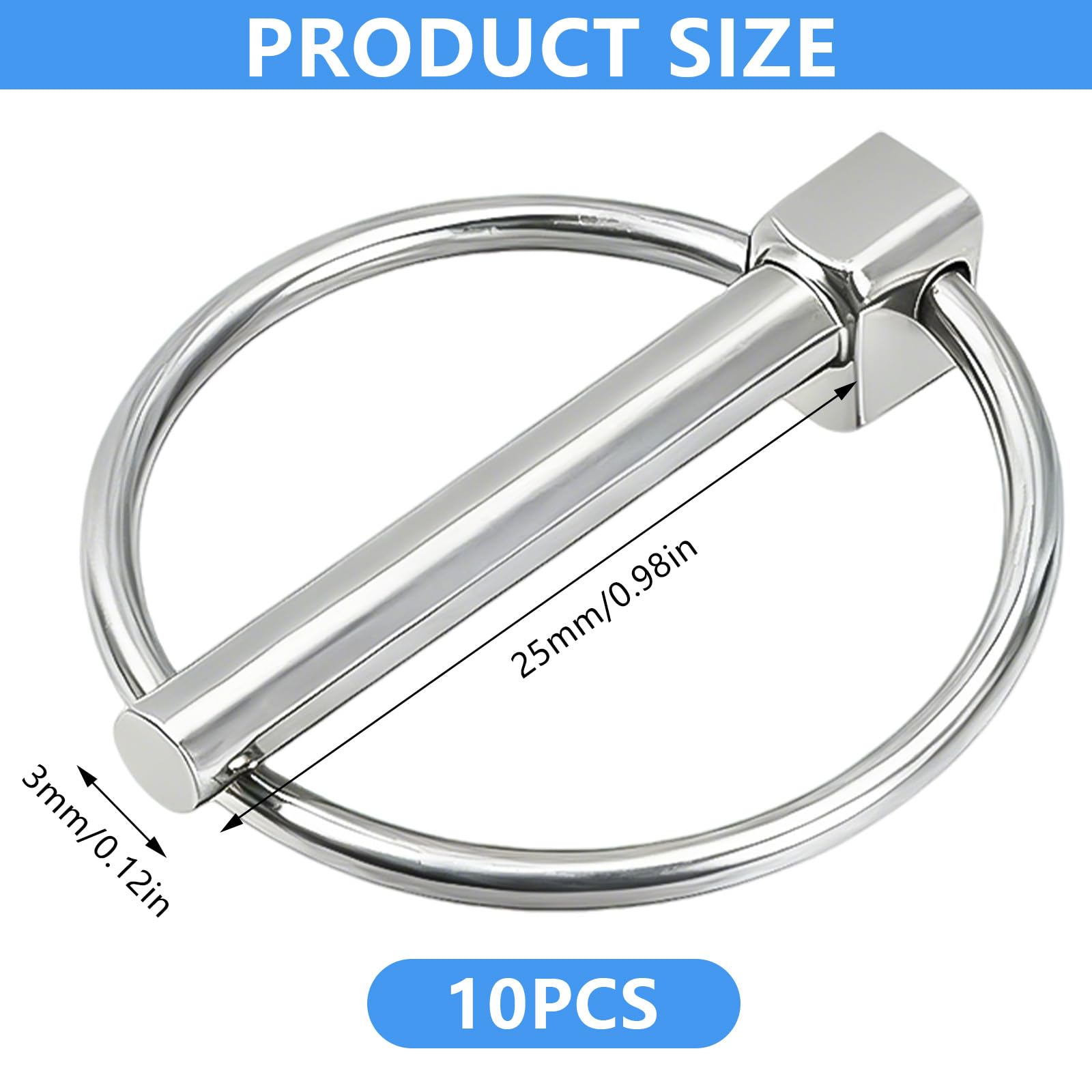 10 Pezzi Perni di Sicurezza Rotondi, 3 mm Acciaio Inossidabile Coppiglie ad Anello Perni, Spine Coppiglie ad Anillo per Navi, Trattori, Camion e Rimorchi (Argento)