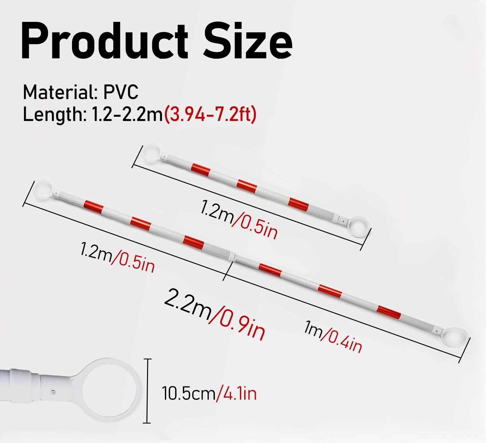 ERRULAN 10 Pack Retractable Traffic Cone Bar from 4 ft to 7.2 ft, Flexible Plastic Cones Connectors for Road Construction, Made of Durable PVC with Reflective Stickers