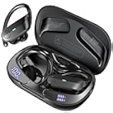 Wireless Earbuds Bluetooth Headphones 75Hrs Playtime Sport Earbuds Noise Cancellation HiFi Stereo Sound with LED Dispaly, IPX7 Waterproof Bluetooth Ear buds with Earhooks for Running Gym Jet Black