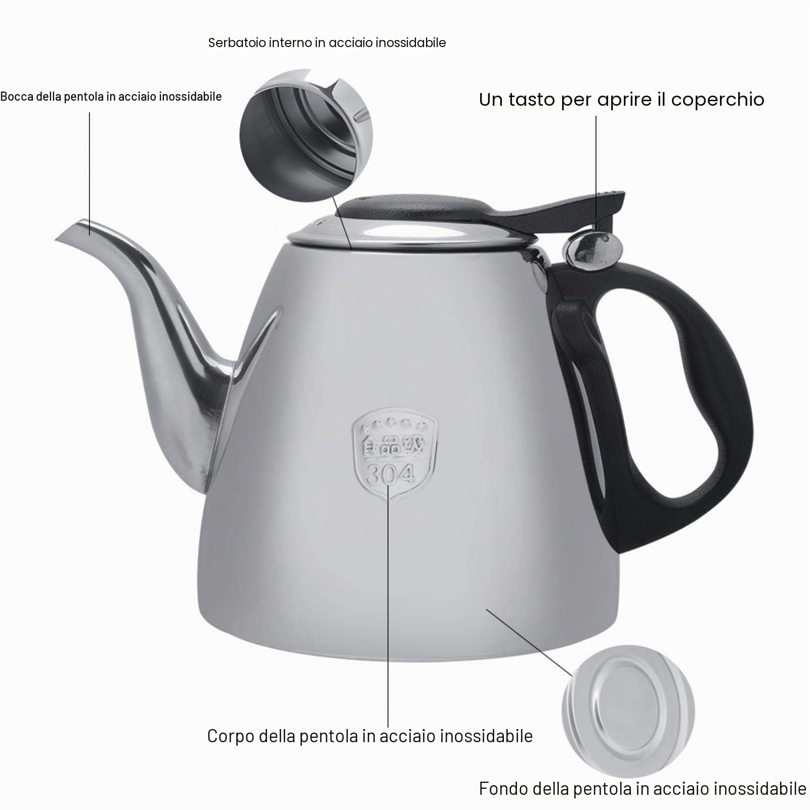 Teiera da tè, teiera in acciaio inossidabile con manico resistente al calore per finitura a specchio, 1,2 litri e 1,5 litri argento(1.5L)