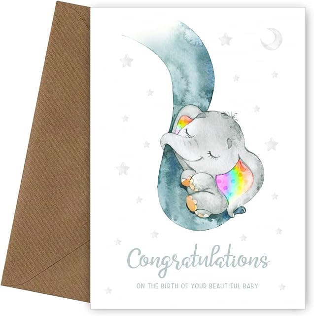Rainbow Baby Card to say Congratulations New Baby Girl/Boy. Congrats on the Birth of your son or daughter to proud Parents, Grandparents or new mum. Neutral Baby Cards