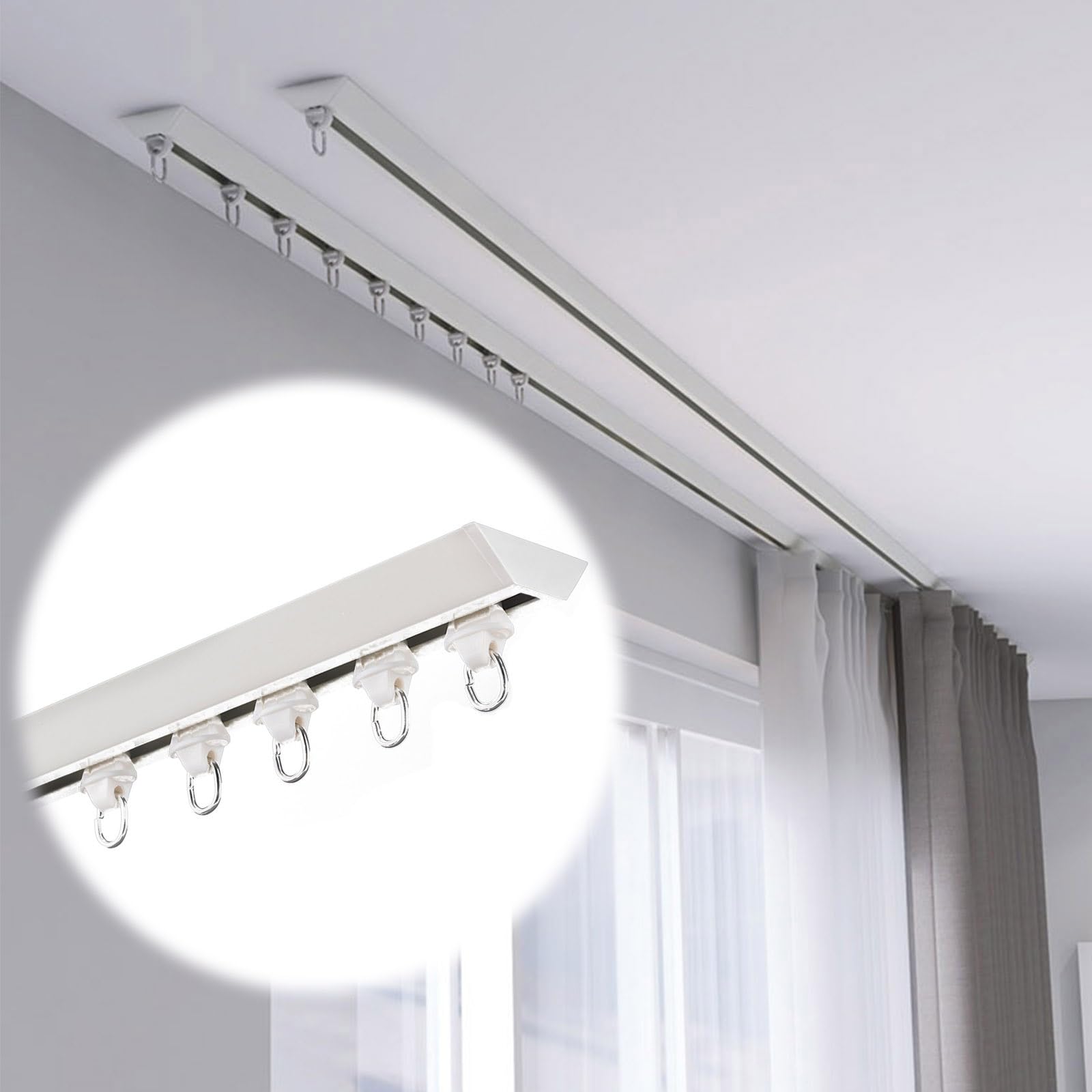 Rail de rideau de plafond invisible ultra-fin en aluminium de 100 à 600 cm pour baie vitrée