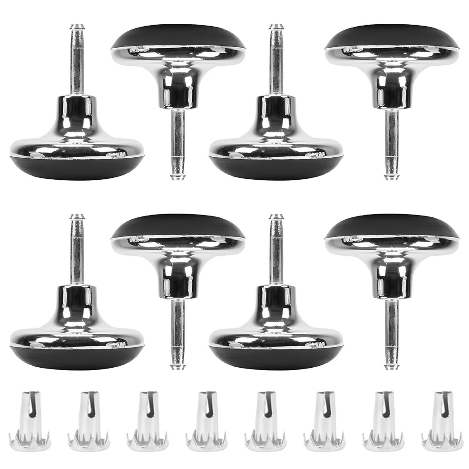 Ulmervion Set of 8 Chrome Bed Legs Glides with Metal Sleeves, Mushroom Shaped for Beds Furniture Replacement
