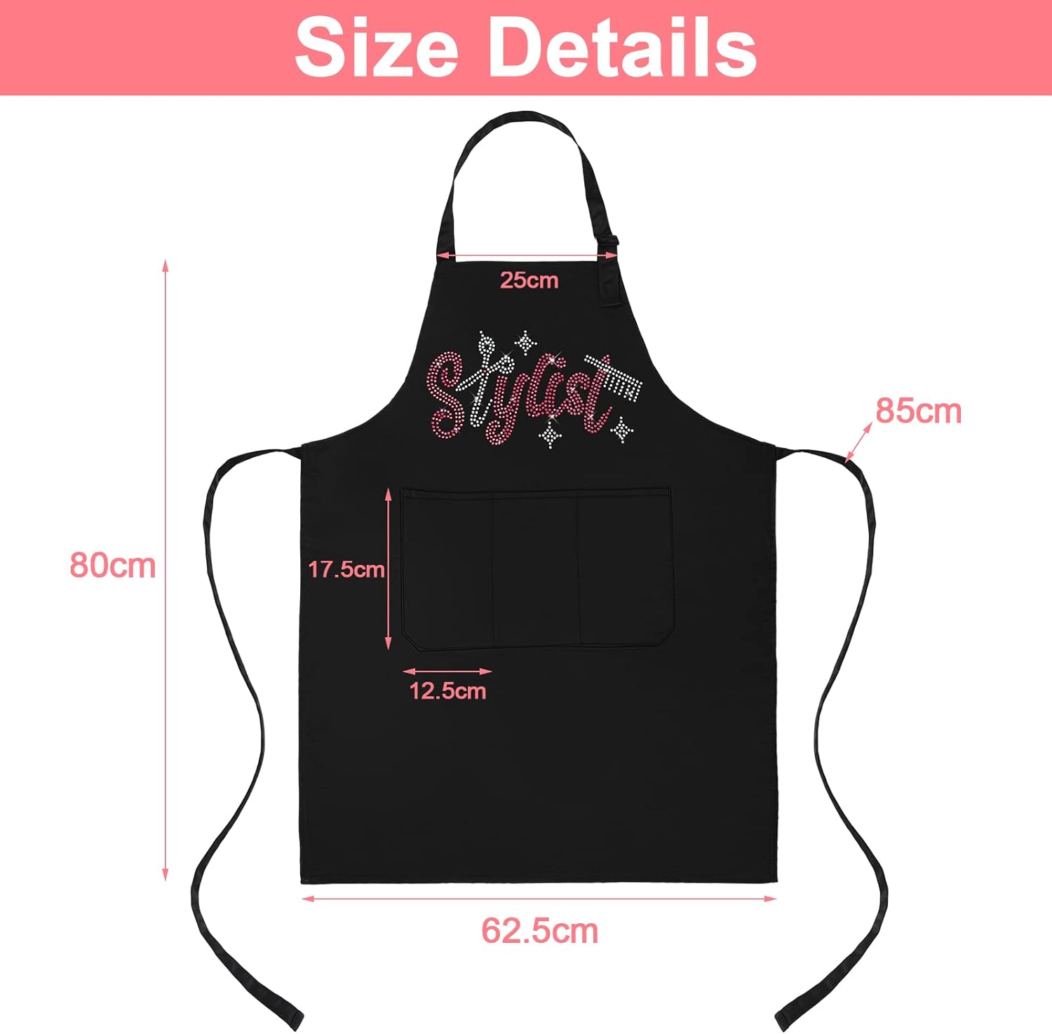 Coume Hair Stylist Apron Hairstylist Salon Apron with Rhinestone Tools and 3 Pockets Hairdresser Barber Aprons(Simple)