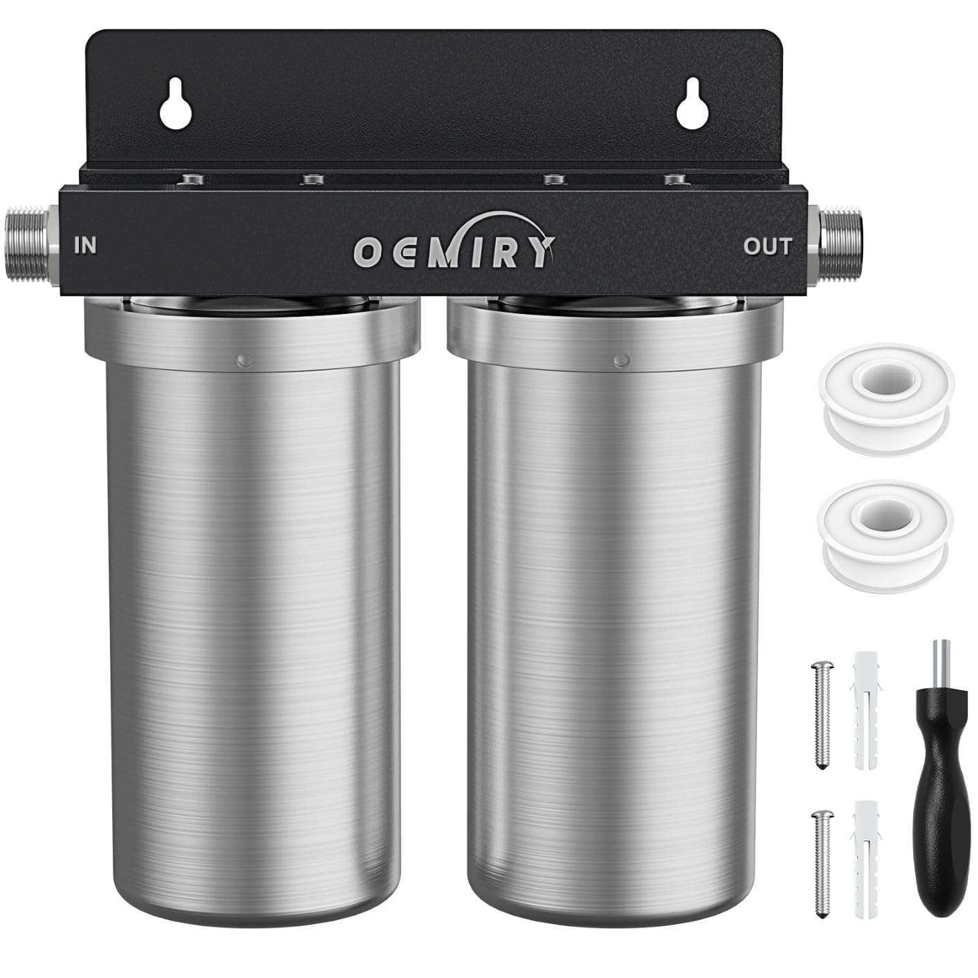 Whole House Water Filter, Stainless Steel Filter Housing, 2-Stage 10"x4.5" Sediment Carbon Filter Pre-Filtration System for Well or City Water, 1" or 3/4" NPT Port, 2 Filters