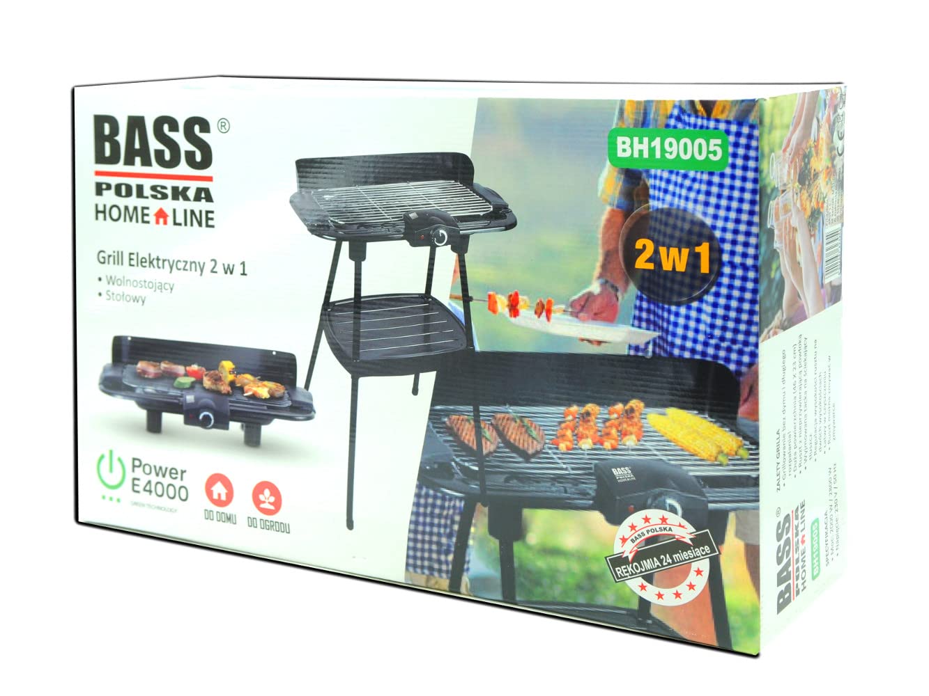 BASS, 2-in-1 Grill Elettrico, Free-standing E Come Dispositivo Da Tavolo, Grill Da Tavolo - BBQ Per Interni Ed Esterni - Rivestimento Antiaderente E Vassoio Raccogli Grasso, 46 x 23 cm