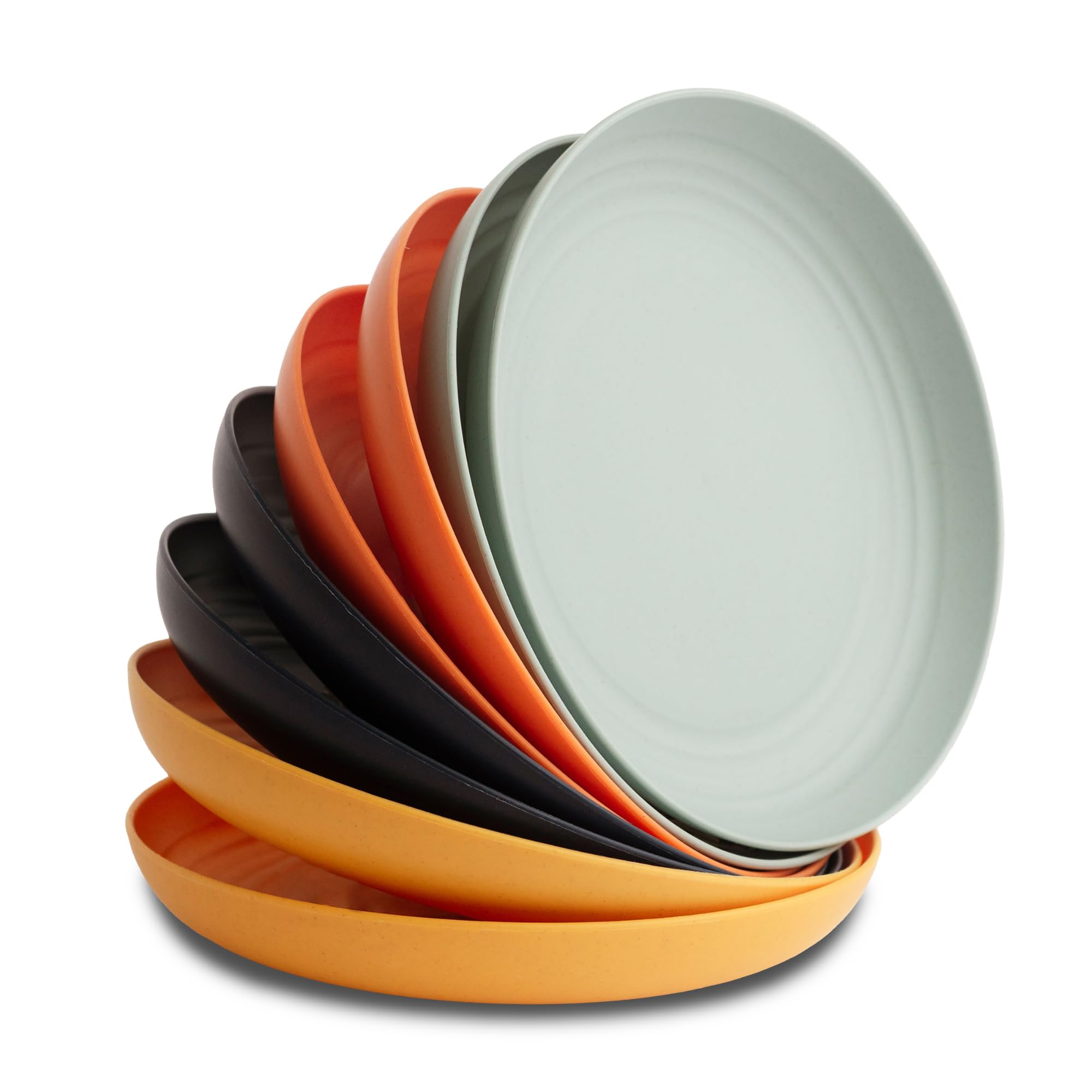 Nook Theory 8-Pack Reusable Wheat Straw Plates Set - Non Toxic and Non Plastic Dinner Plates for Kids and Adults, Lightweight Unbreakable Plate, Microwave Safe and Dishwasher Safe (Daybreak 9")
