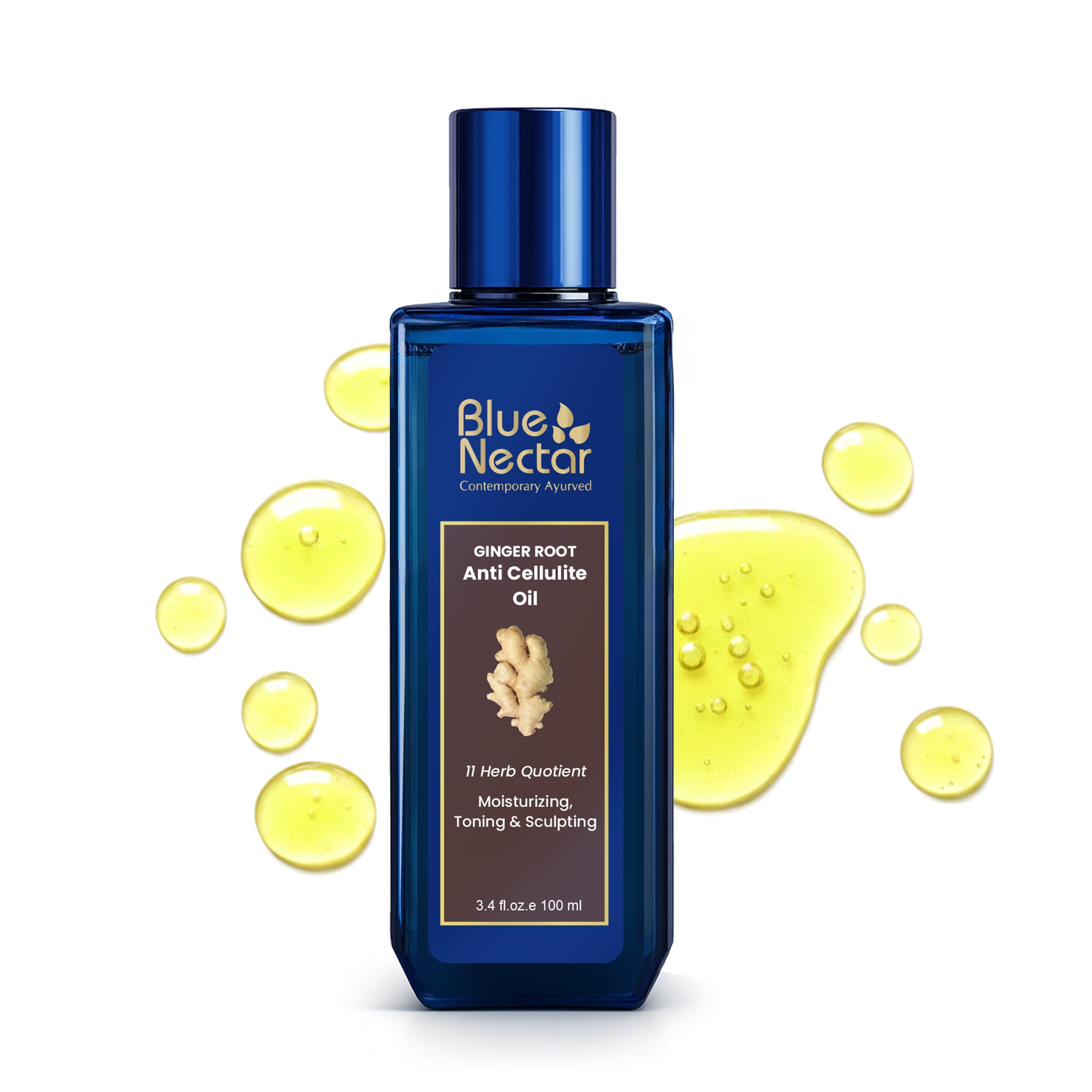 Ginger Oil Anti Cellulite Body Massage Oil for Skin Tightening, Toning & Hydration | Authentic Ginger Root Massage Oil with Plant Based Vitamin B & C for Women and Men (11 Herbs, 100ml)