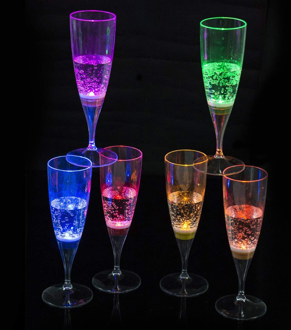 Lot de 6 flûtes à champagne Display Promotion avec lumière LED activée par liquide