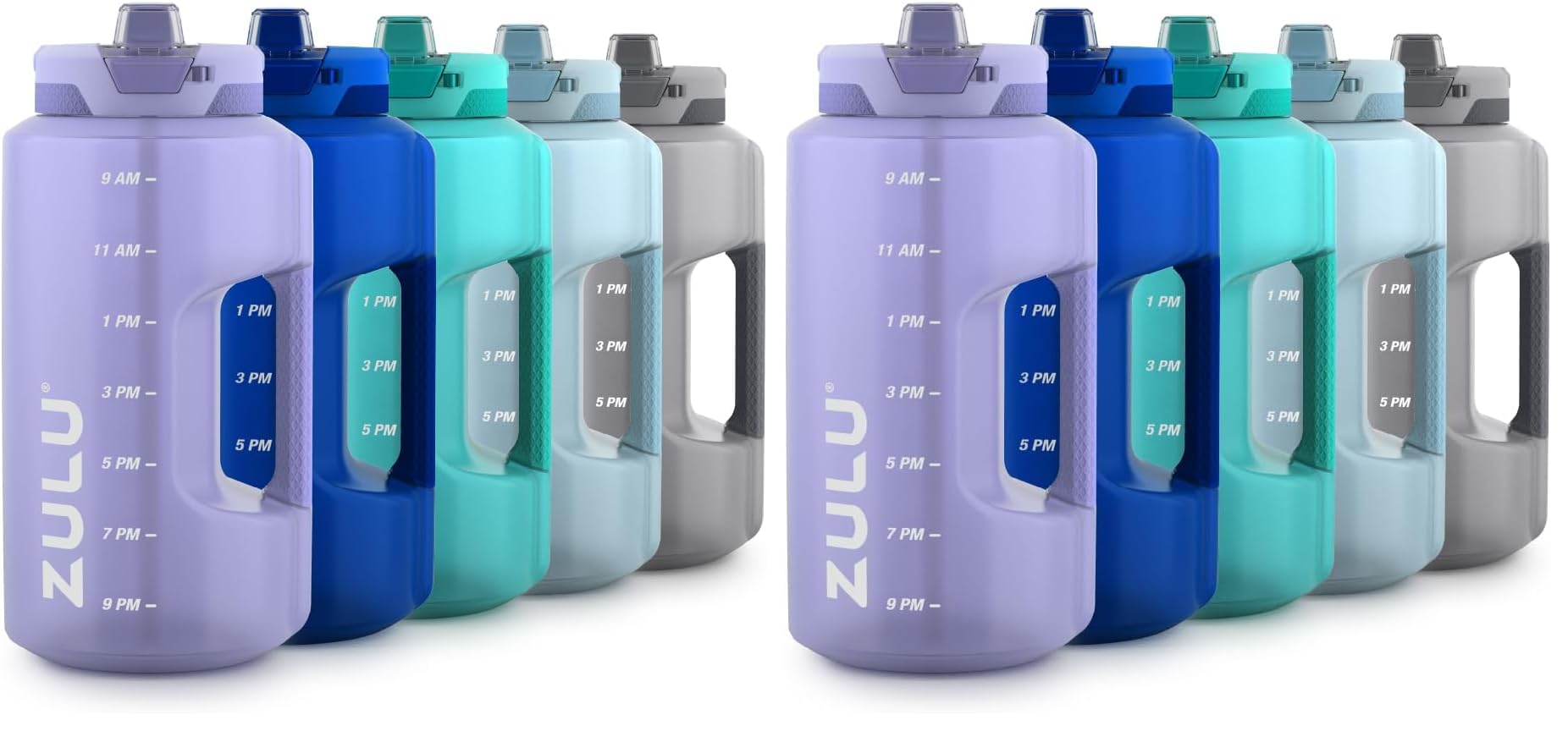 ZULU Goals 128oz Half Gallon Plastic Water Bottle with Straw &amp; Time Marker | Large Reusable Jug with Handle and Leak Proof Lid for All Day Hydration, Gym and Outdoors, Gift Ready, Violet (Pack of 2)