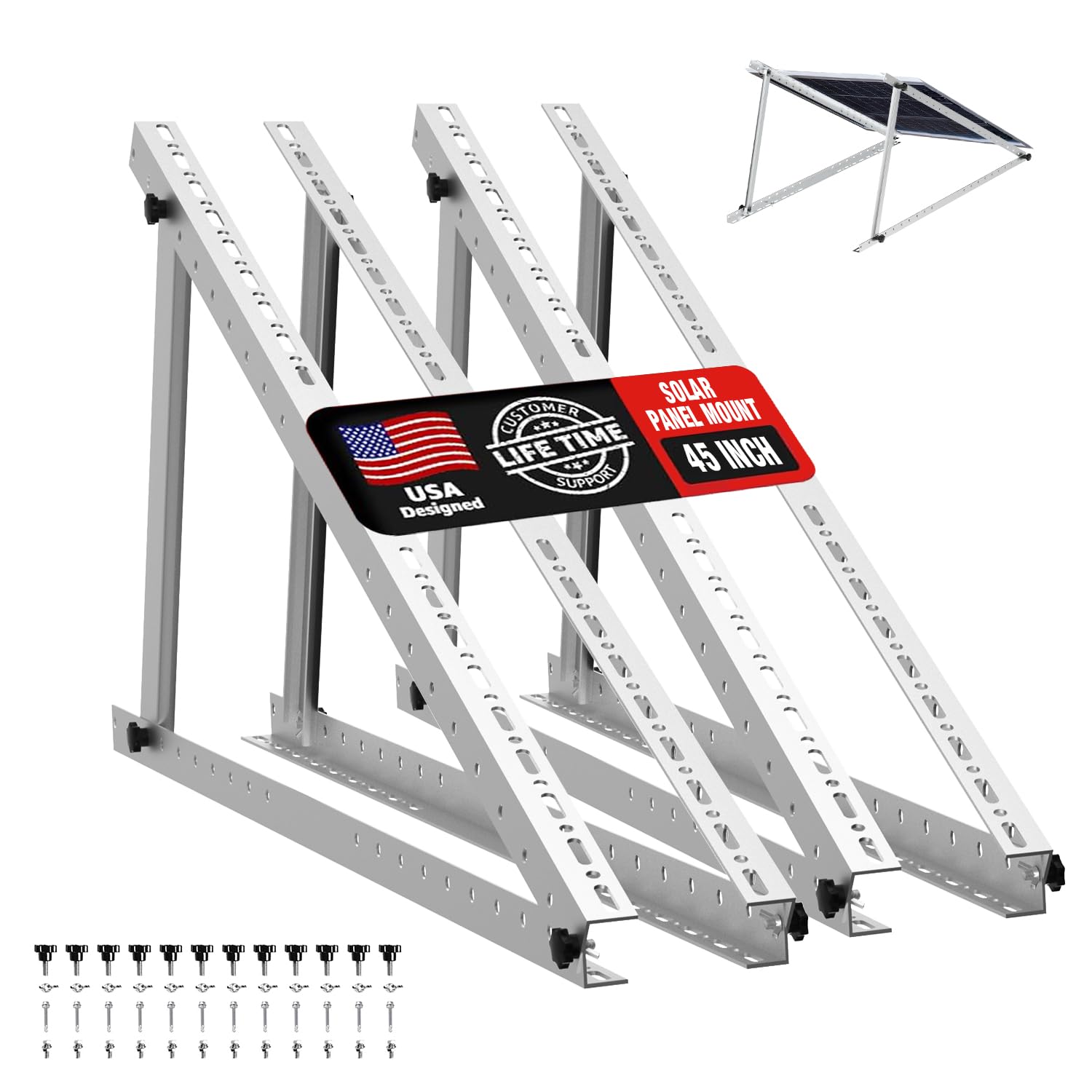 Soportes para panel solar, 2 juegos de 114 cm ajustables con patas plegables inclinables, adecuados para 2-4 piezas de 180 200 300 400 500 vatios de panel solar para techo, RV, barco y fuera de la red