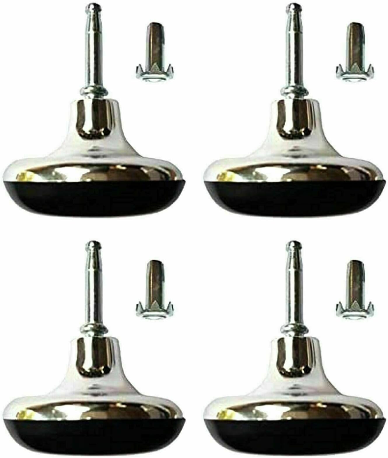 4 x Chrome Feet Leg Castors Gliders with Metal Inserts for Beds, Sofas, Footstools Furniture Glides Divan Bed Base Chair Wheels
