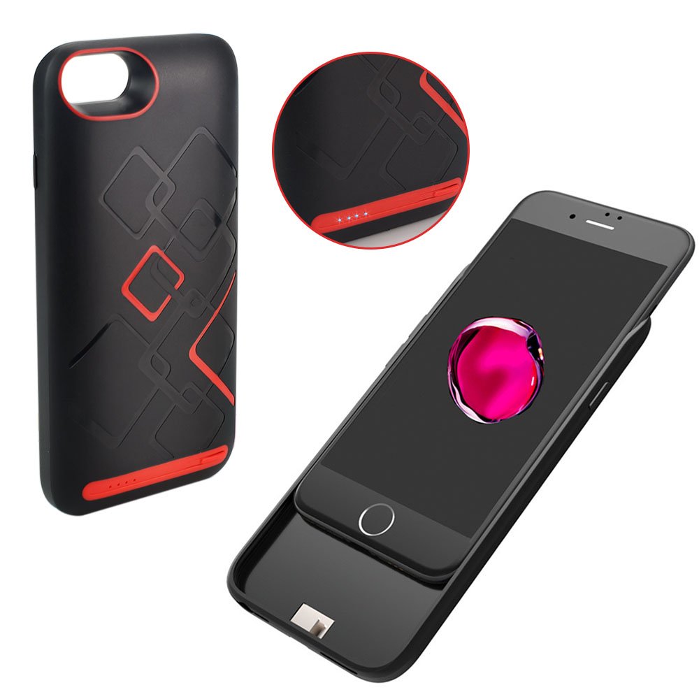 iPhone 8/7/6s/6 Plus Battery Case, 6000mAh Extended Battery Charger Case, Irregular Shape Charger Case, Backup Power Bank Protective Battery Case Portable Charging Case for iPhone 8/7/6s/6 Plus(BLACK)