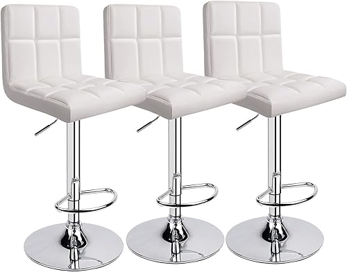 Miniatura 10 de Taburetes de bar de leopardo, modernos taburetes de bar clásicos giratorios ajustables de piel sintética con respaldo, juego de 3 (gris)