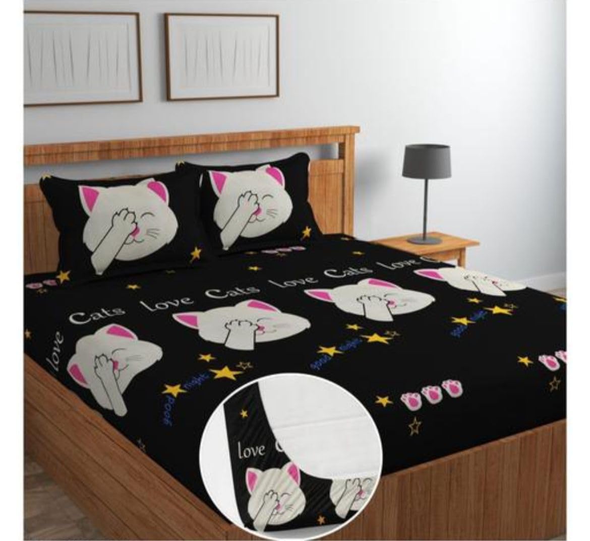 NEW TOWN Cotton Feel Glace Cotton Elastic Fitted Printed King Size Double Bed Bedsheet with 2 Pillow Covers and Fits Upto 8 inches Mattress, Size- 72"x78" Safari 2975-image-42