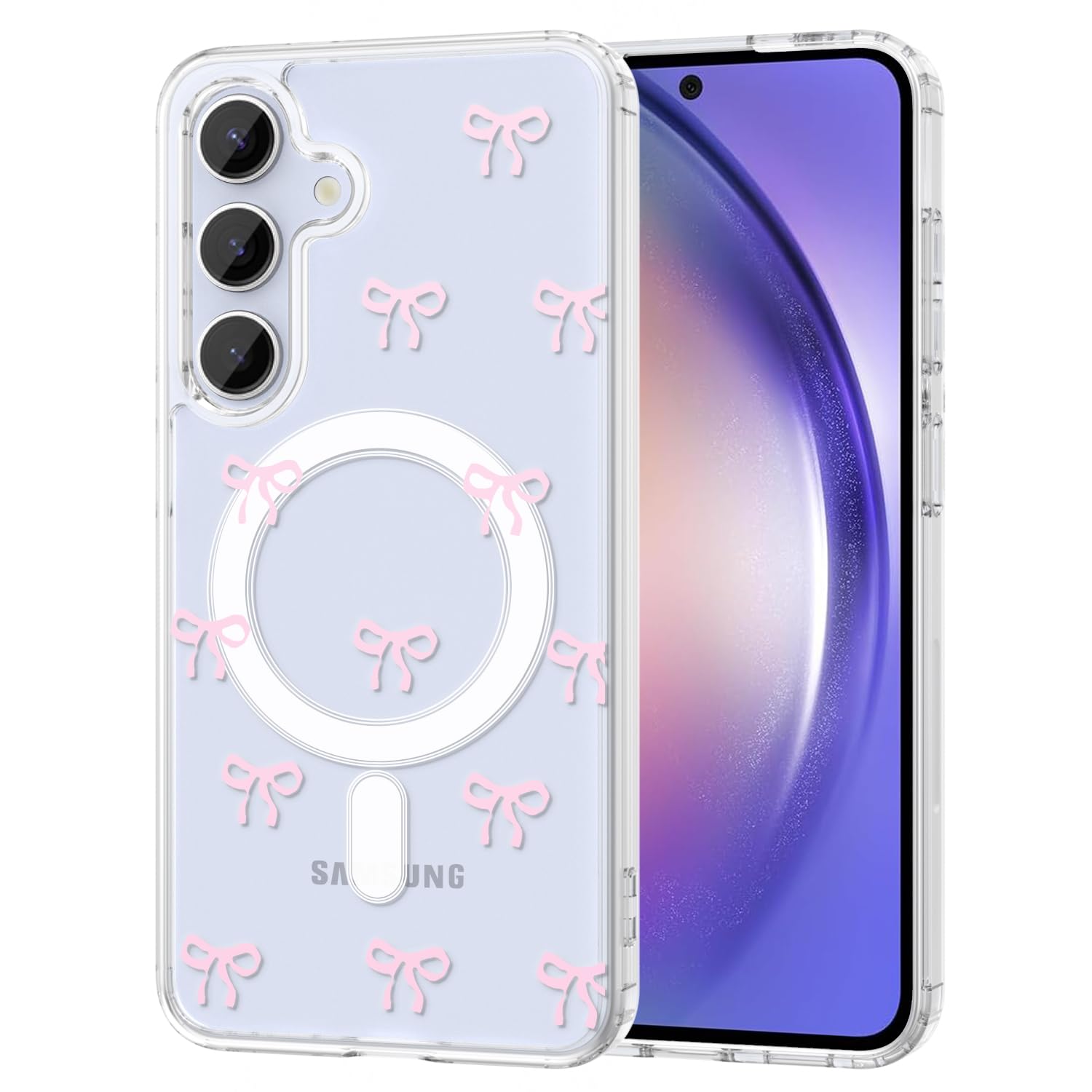 TVVTPU Magnetisch Hülle für iPhone XR Kompatibel mit MagSafe, Aesthetic Schleifen Muster Handyhülle Nie Vergilbung Dünne Transparent Hard PC Rückseite Stoßfester Kratzfest Schutzhülle Case, Rosa