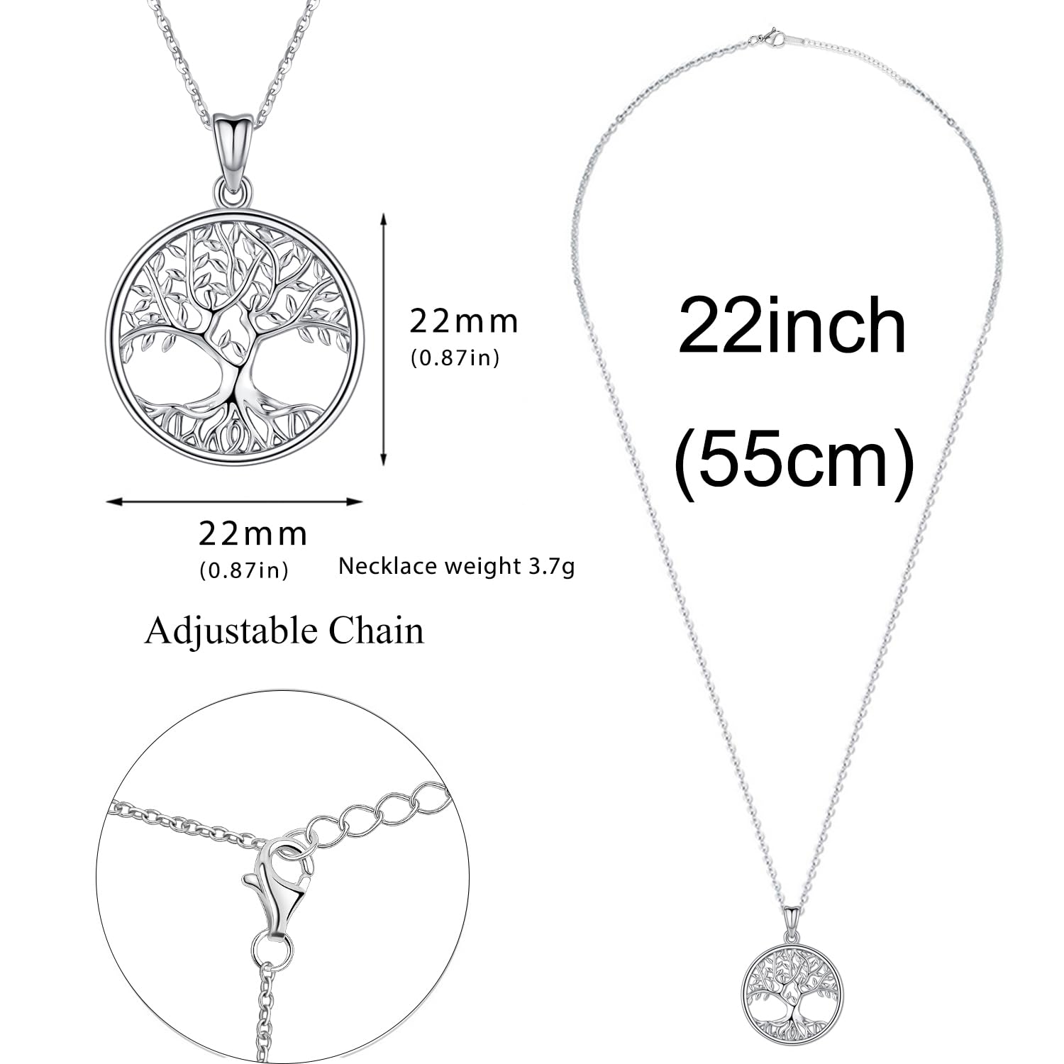 Aniu Gioielli Albero Della Vita Argento Sterling 925 per Donne, Collana/Orecchini Albero Della Vita Originale con Scatola Regalo