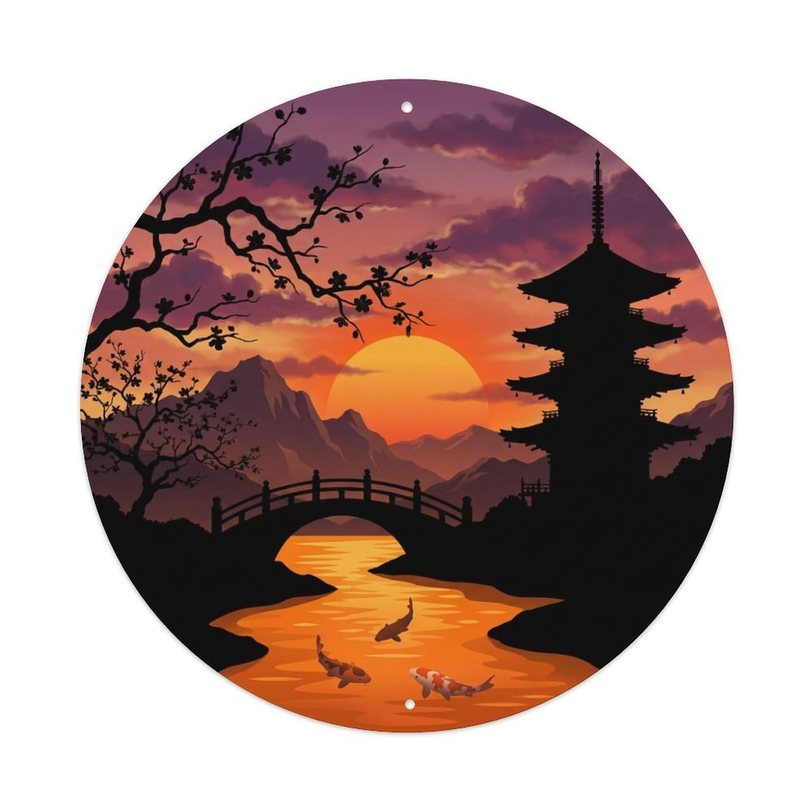 Galvaxio Style Japanese Koi Fish Golden Sunset Silhouette Warm Metal Tin Sign