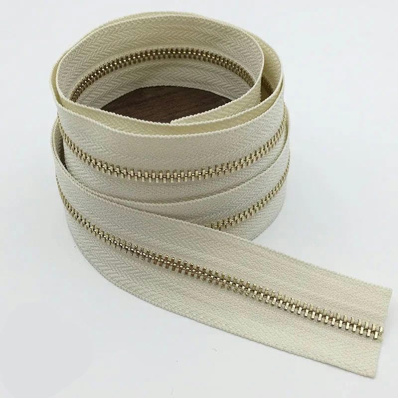 1/3 metros 3# Cremalleras de metal Cremalleras de dientes dorados para ropa, monedero, kit de reparación de cremalleras, cremallera para coser ropa DIY-13-3#-3 metros3pcsSilder