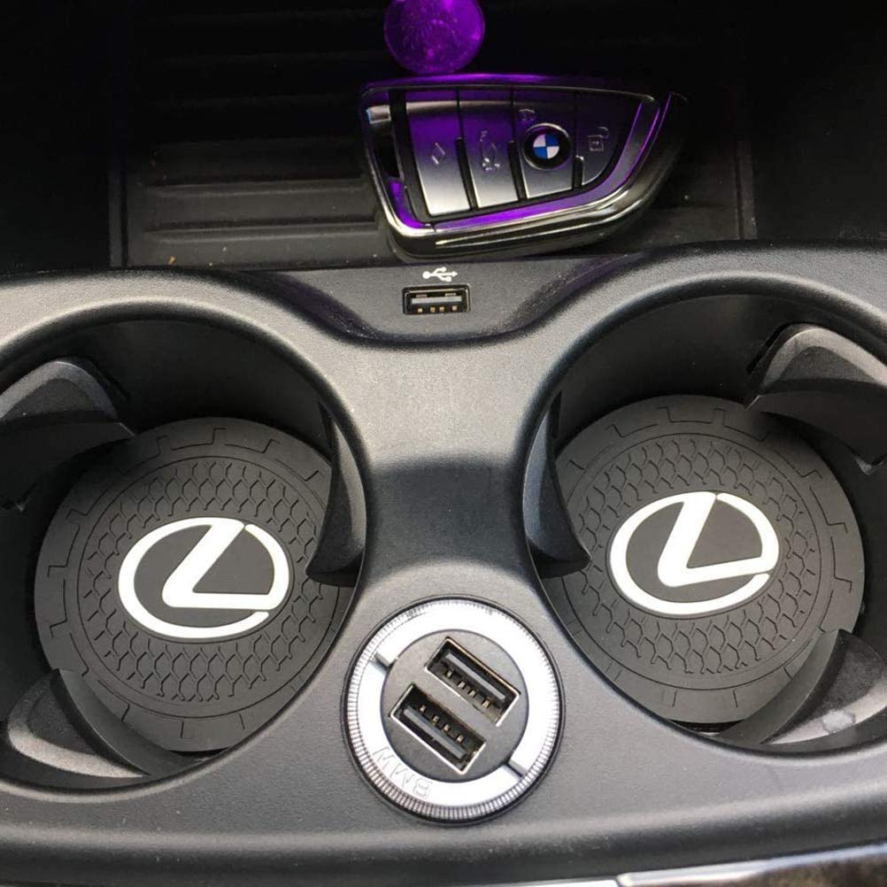 ZWH-box 2 Pcs Car Logo Coasters Car Cup Holder Coasters Silicone Anti Slip Coaster Insert Cup Mat for Lexus RX 300 IS 250 300 GX 400 460 UX 200 NX LX GS ES,with Logo Badge Styling