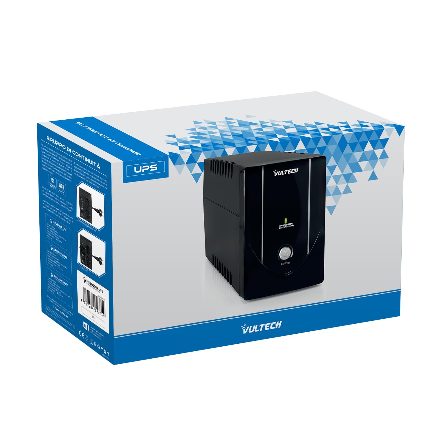 VulTech UPS800VA-LITE Gruppo di continuità UPS Serie Lite 800VA 440Watt 2x Bipasso 10-16A/Schuko 1x IEC13