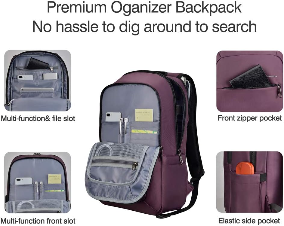 70% Off Discount KOPACK Slim Women Laptop Backpack 15.6 inch with USB Charging Port Anti Theft Laptop Bag College Purple