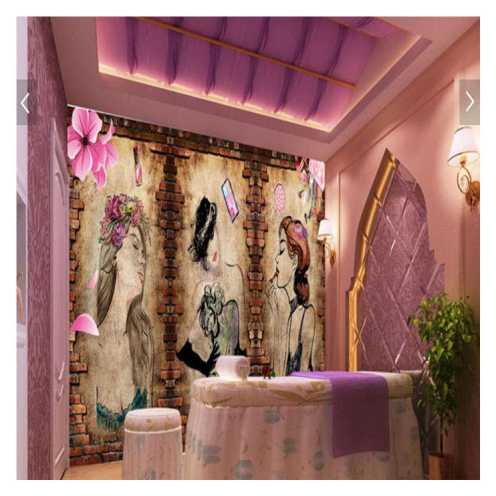 Persönlichkeit Retro Brick Pattern Koreanische Kosmetik Set Makeup Wenxiu Hintergrund Tapete Nagel Salon Beauty Salon Wa Tapete Wanddekoration fototapete 3d Vlies wandbild Schlafzimmer-300cm×210cm