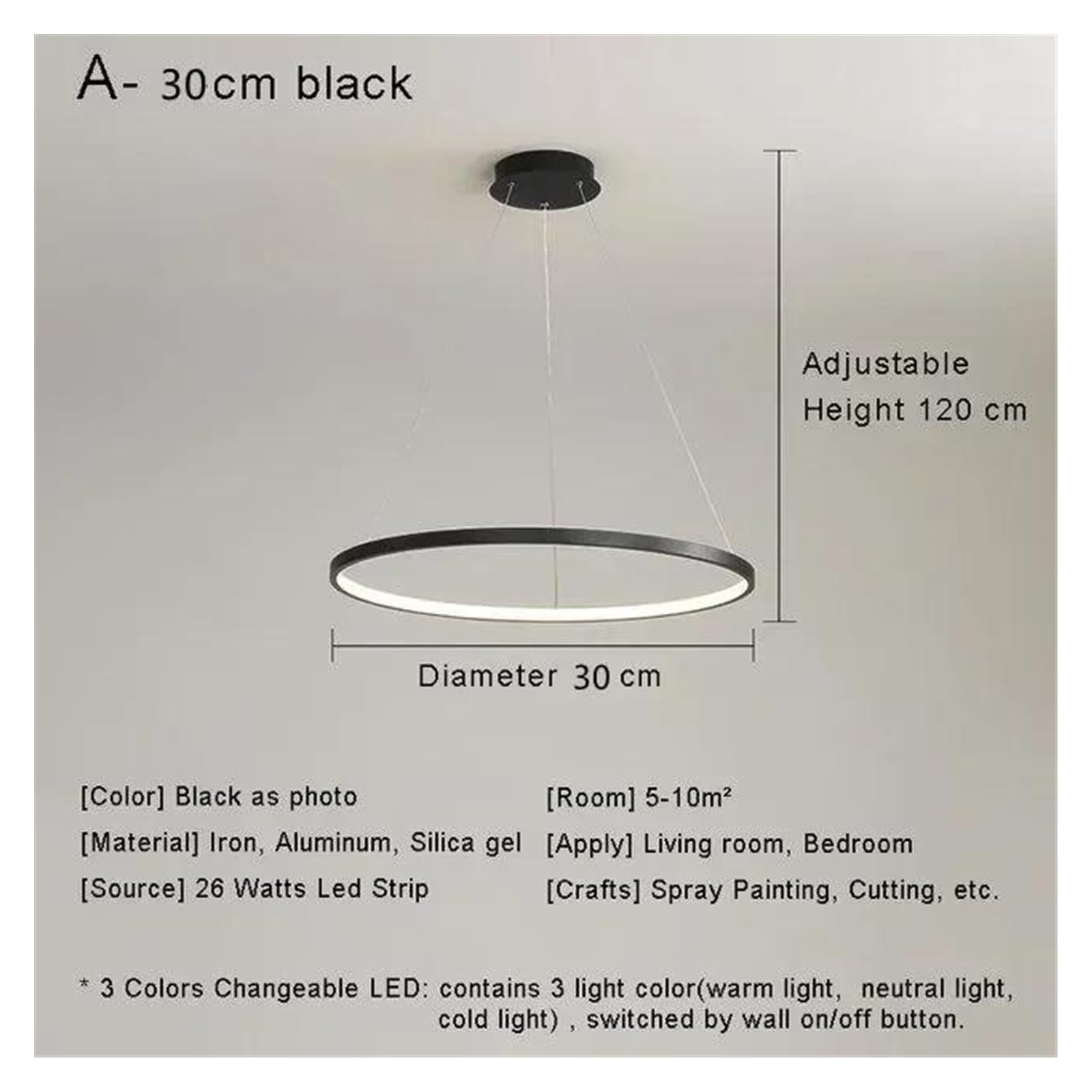 Nowoczesna Lampa Wisząca Led W Kształcie Pierścienia, 23,6 Cala, ściemnialny żyrandol Z Pilotem, Oprawa Sufitowa Do Jadalni, Kuchni, Wyspy, Salonu Remote Dimmable Black 30cm