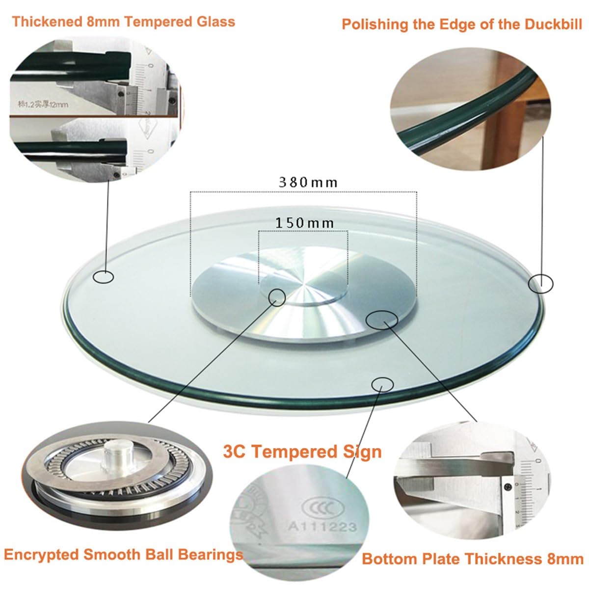 60 Cm Plateau Tournant pour Table À Manger, Plateau Tournant Rond en Verre Trempé Transparent De 8 Mm, Assiette De Service Ronde Claire, Plateau Tournant Rotatif De 80 Cm(70cm/26Inch)
