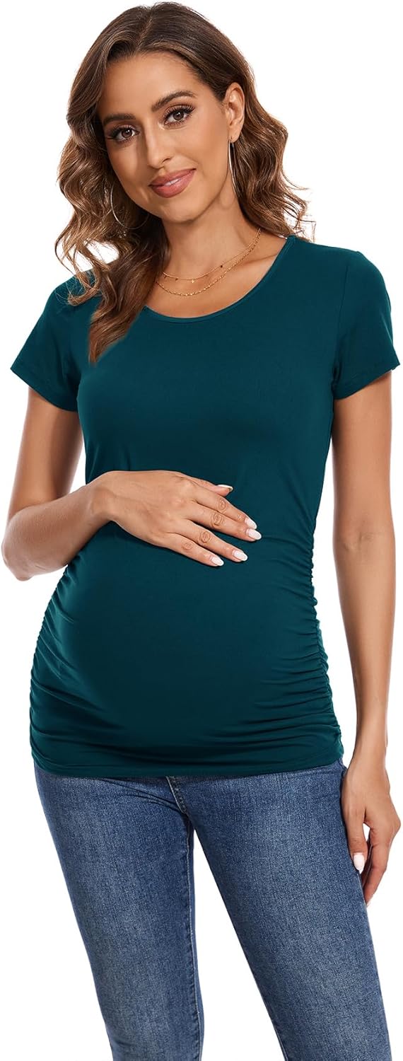 Smallshow Women's 4 Pack Maternity Shirts Short Sleeve Pregnancy Tops Clothes - Image 4