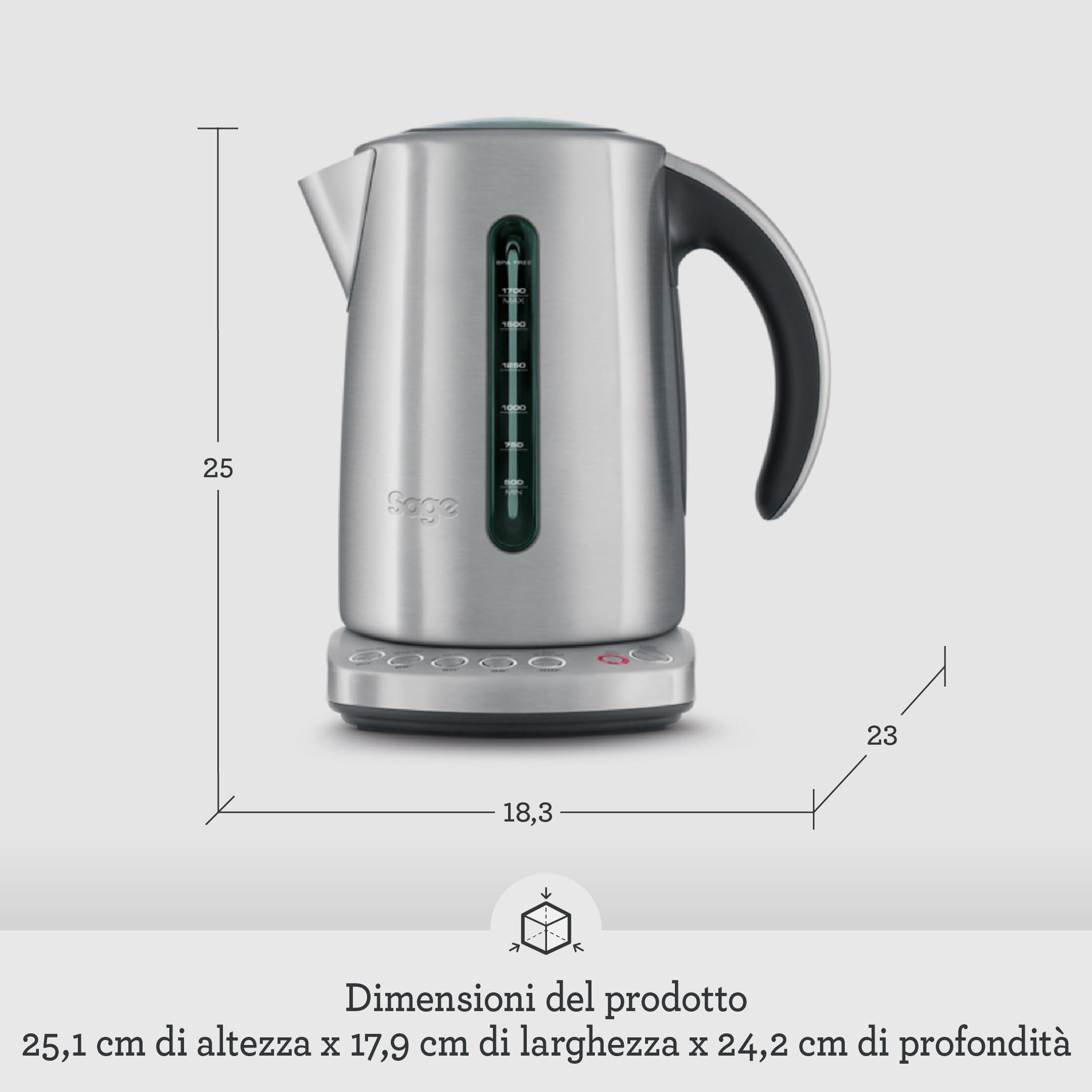 Sage - The Smart Kettle - Bollitore Elettrico Silenzioso e Senza Fili - Ebollizione Rapida - Acciaio Inox Spazzolato
