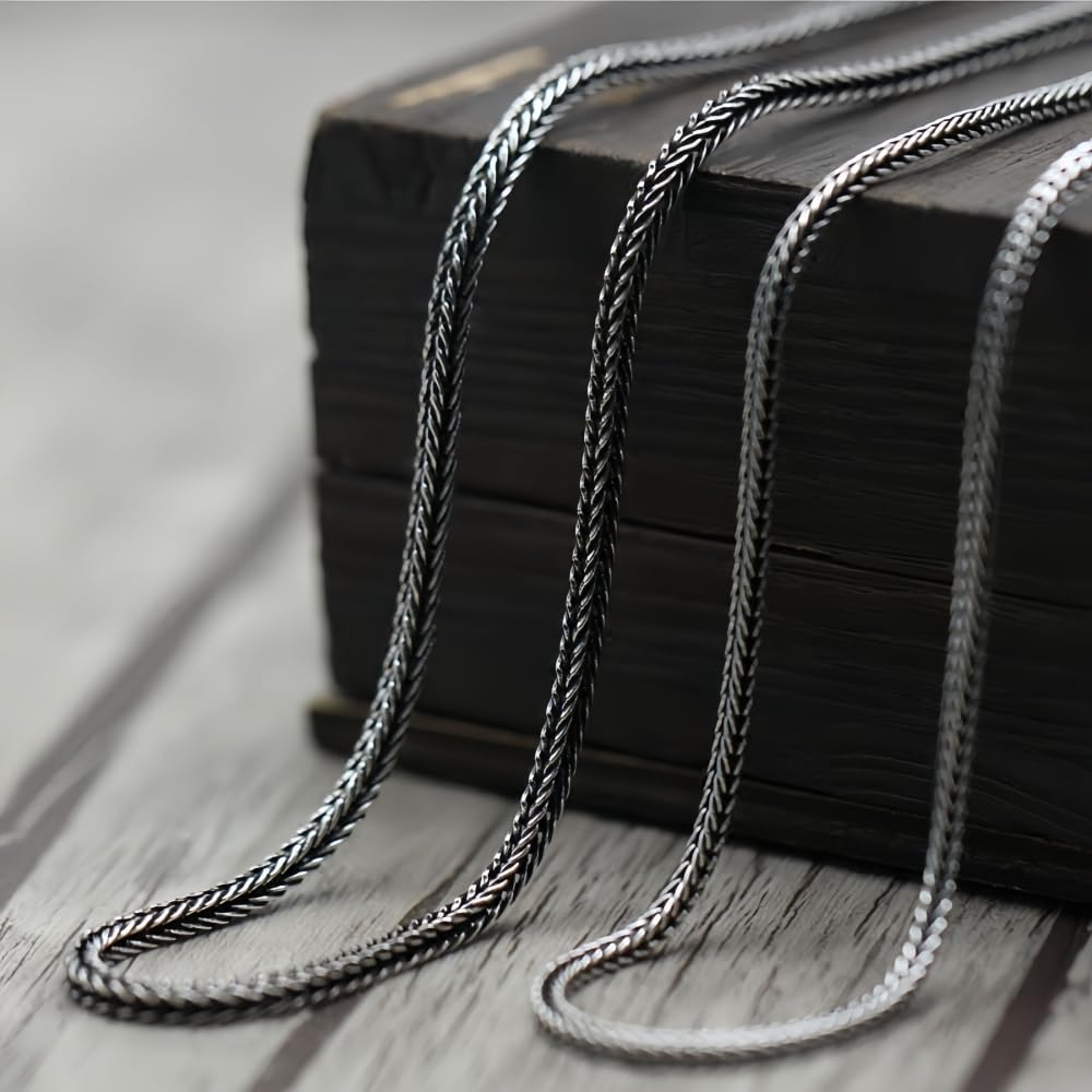 ForFox Schwarz 925 Sterling Silber Fuchsschwanzkette Halskette Schlangenkette Kette ohne Anhänger für Herren Damen 2/3mm
