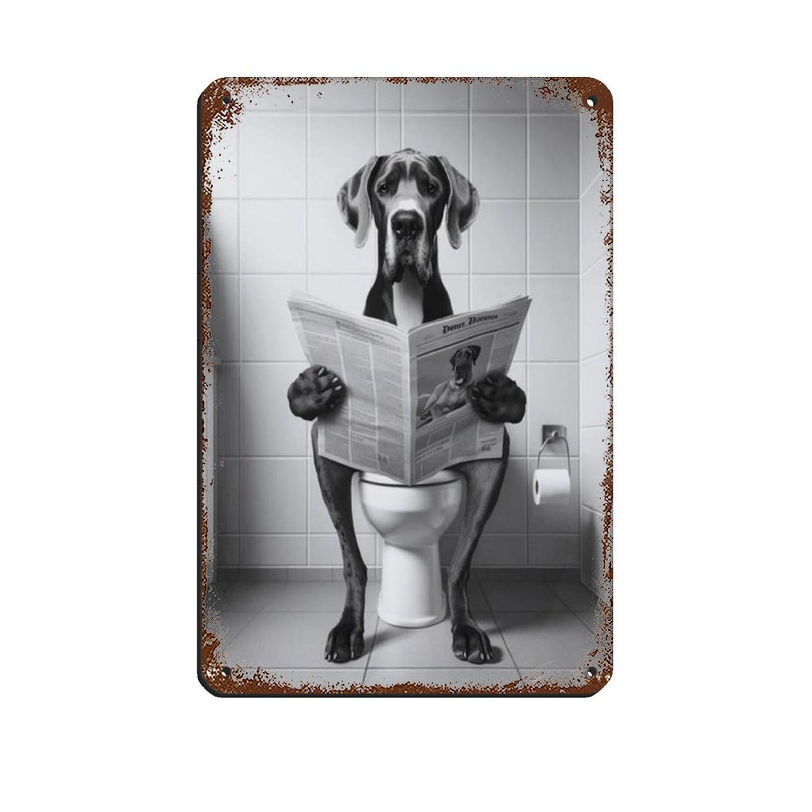 Lxwnze 20L X 30W Cm Great Dane, Funny Bathroom Decor Tin Sign Vintage Metal Pub Club Cafe Bar Home Wall Art Decoration Poster Retro 8X12inch(20X30cm)