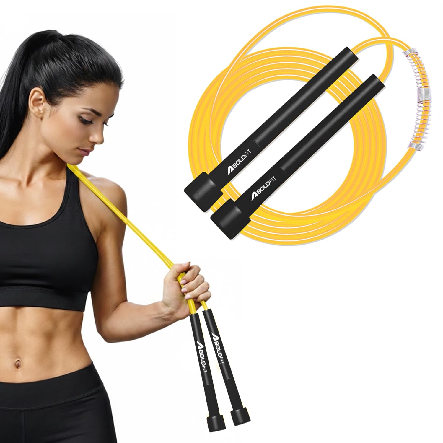 Boldfit Skipping Rope for Men and Women Jumping Rope With Adjustable Height Speed Skipping Rope for Exercise, Gym, Sports Fitness Adjustable Jump Rope Black-Golden