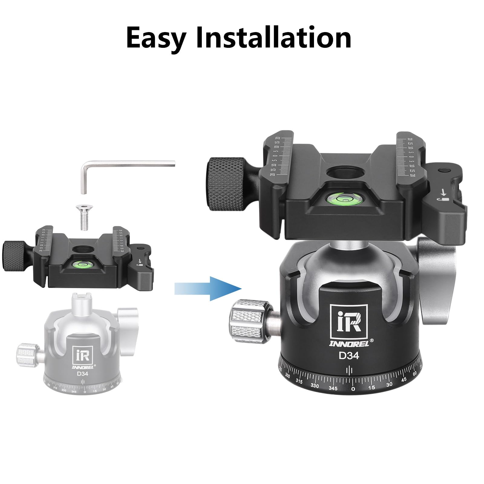 WANGCL Morsetto per Piastra a Sgancio Rapido da 50 mm per Arca Swiss Universale in Metallo con Testa Treppiede Morsetto Piastra a Sgancio Rapido con Livella a Bolla WANGCL Morsetto per Piastra a Sgancio Rapido da 50 mm per Arca Swiss Universale in Metallo con Testa Treppiede Morsetto Piastra a Sgancio Rapido con Livella a Bolla