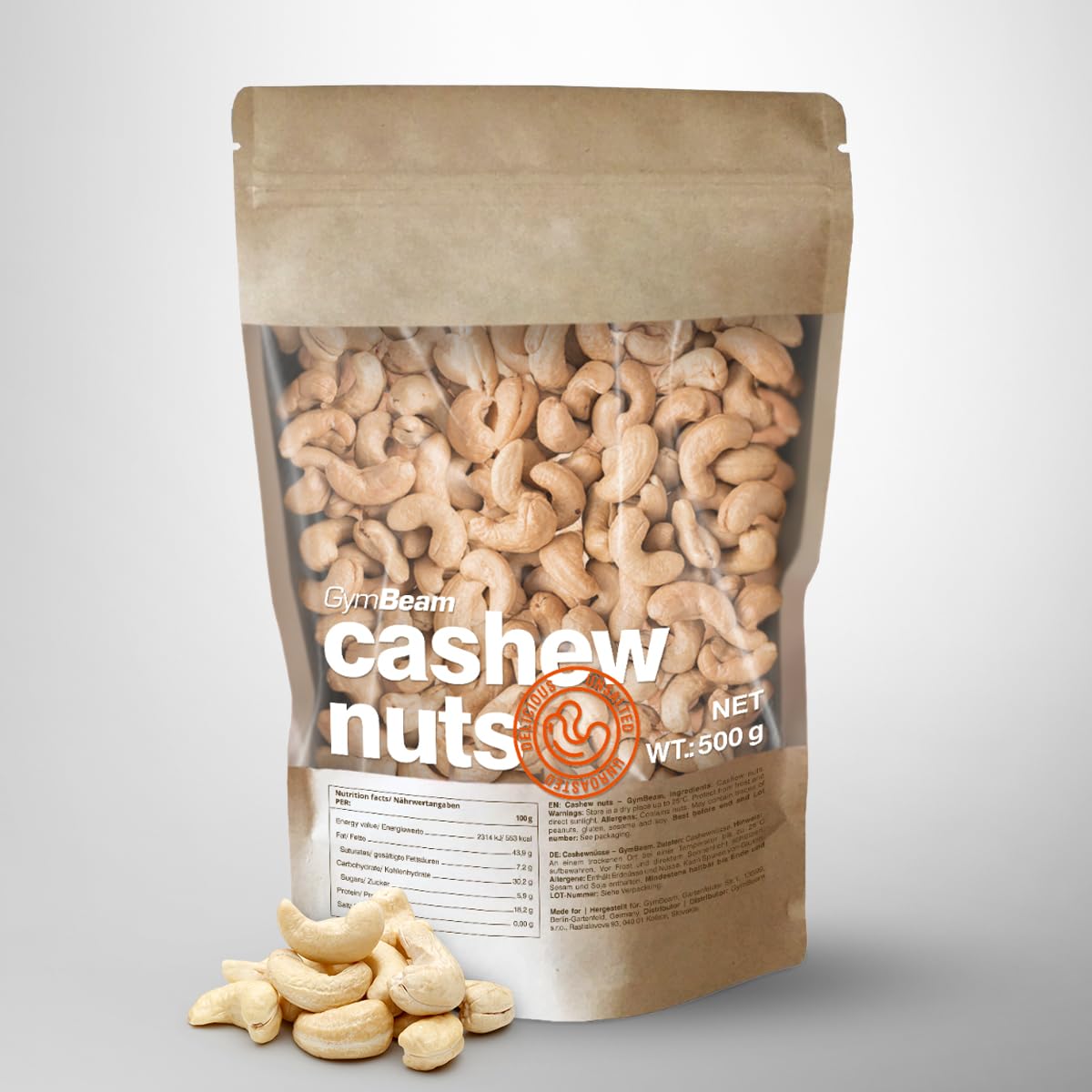 GymBeam Cashewkerne (naturbelassen) - Nüsse Großpackung, Cashewnüsse mit köstlichem Buttergeschmack, gesunde Fette, ohne Salz und Zusatzstoffe, für einen optimalen Cholesterinspiegel (500 g)