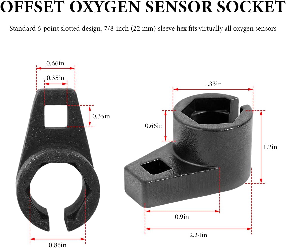 Oxygen Sensor Socket, 3/8-Inch Drive by 7/8-Inch 22mm Offset O2 Sensor Removal Tool, 6-Point Low Profile Remover Wrench with Wire Gate Side Access Universal Fit for Most Vehicles