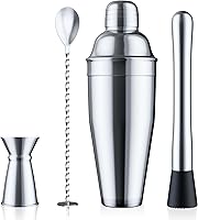 Vista 1 de 24oz Cocktail Shaker Set - Martini Shaker w Built-in Drink Shaker Strainer, Muddler, Jigger, Mixing Spoon, Recipe Book for Bartending - Bar