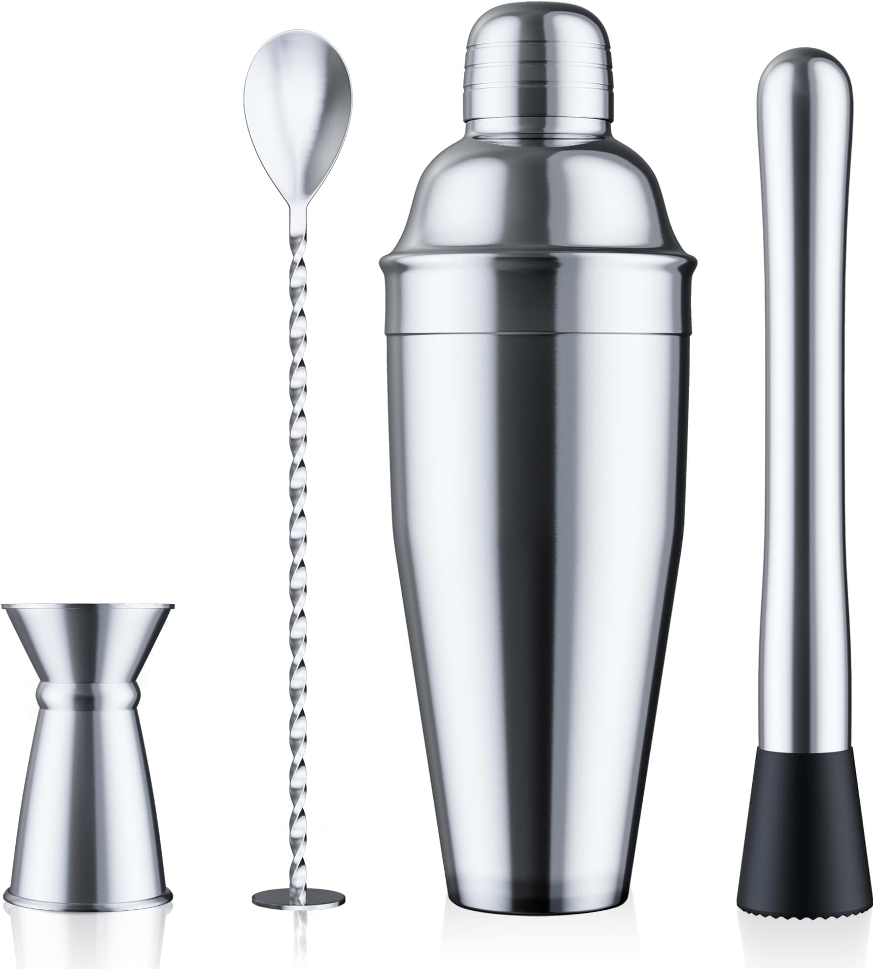 24oz Cocktail Shaker Set - Martini Shaker w Built-in Drink Shaker Strainer, Muddler, Jigger, Mixing Spoon, Recipe Book for Bartending - Bar Shaker/Alcohol Shaker