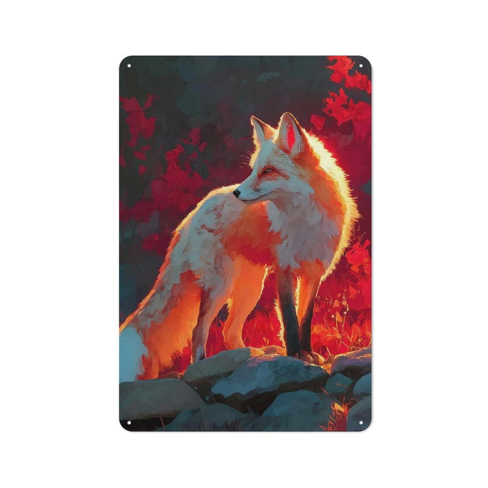 Junmoney Style-7 Fox In Golden Hour Light Clean Industrial Metal Wall Decor 30X20cm, Decorative Metal Plaque For Workspace, Cafe, Hallway Or Garage