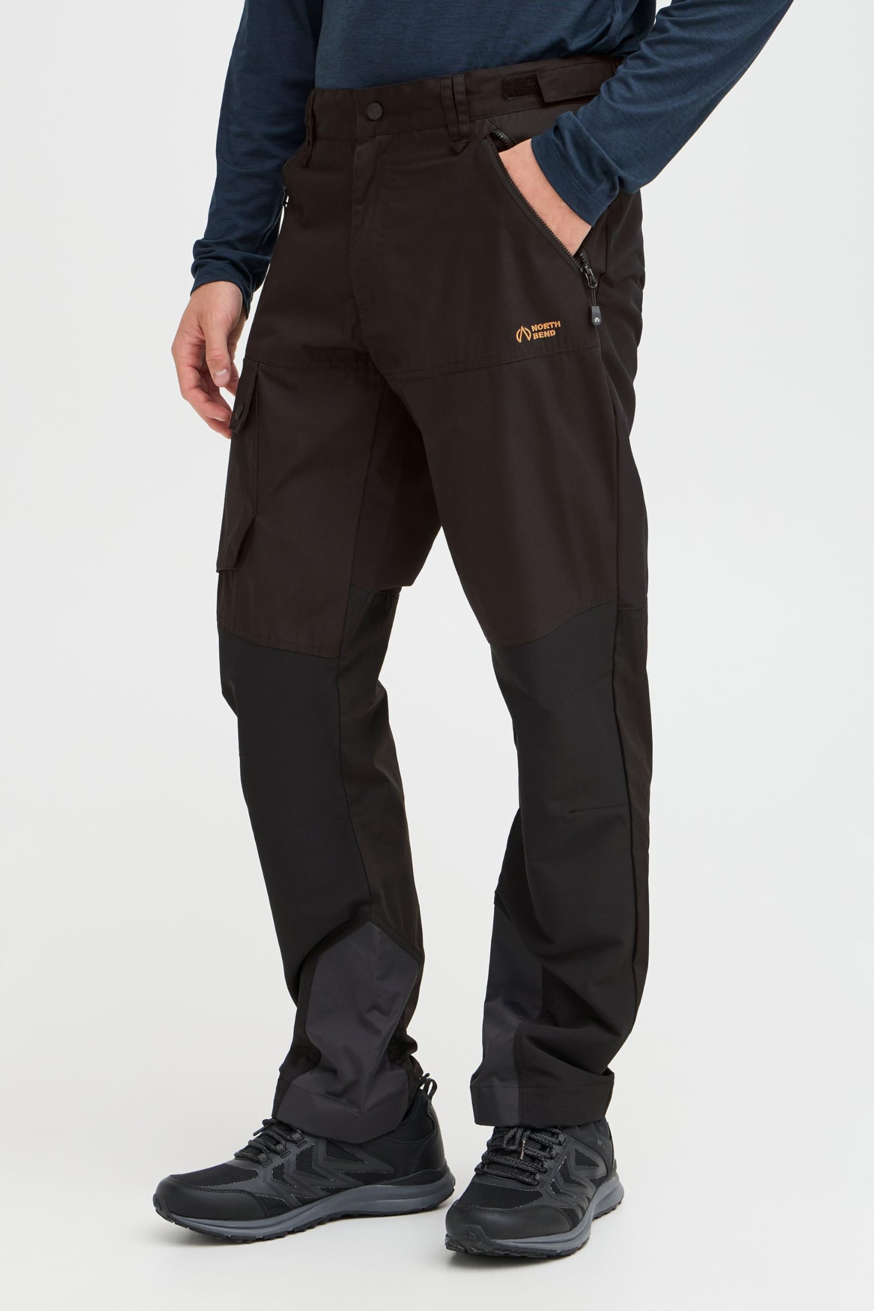 NBHoki Pantaloni da uomo per attività all'aria aperta, da trekking, elasticizzati, traspiranti, con chiusura in velcro regolabile, passanti per cintura con cerniera, Nero (1001), L