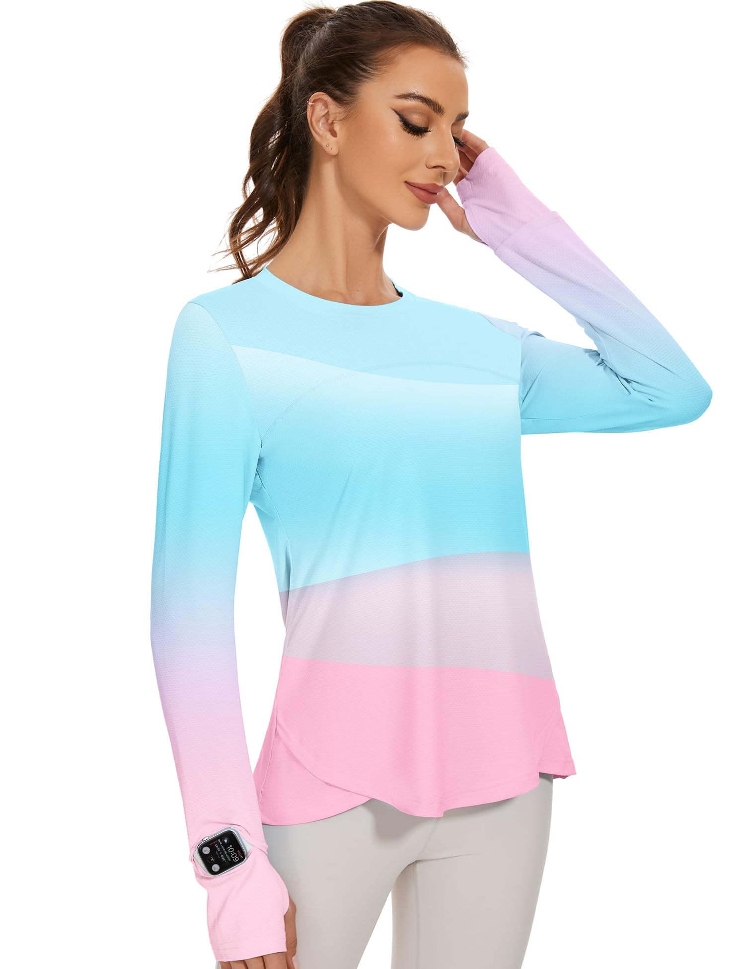 Blingfit Camisetas de entrenamiento para mujer, de manga larga, para correr, senderismo, atletismo, gimnasio, ligeras, UPF 50+, protección solar