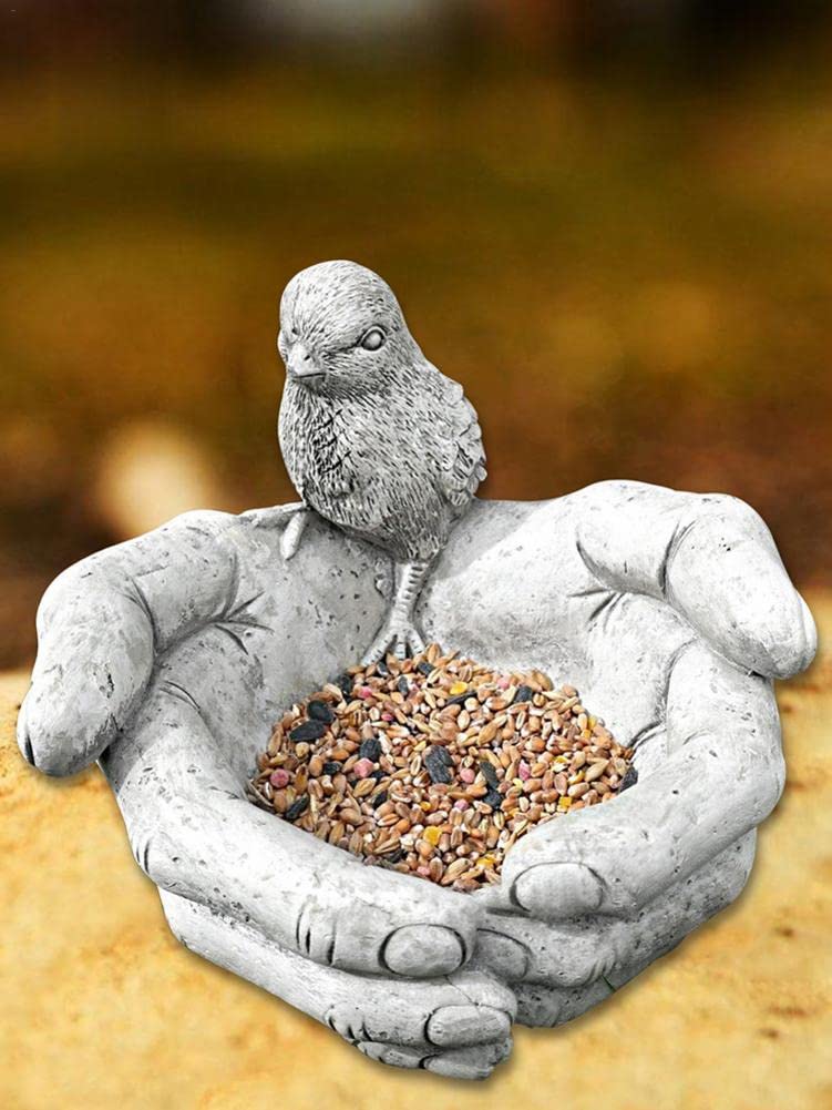 Mangiatoia per Uccelli Selvatici con Mani di Pulcino, Statua Effetto Pietra Stazione di Cibo per Uccelli, Regalo da Giardino Esterno con Ornamento mangiatoia per Uccelli