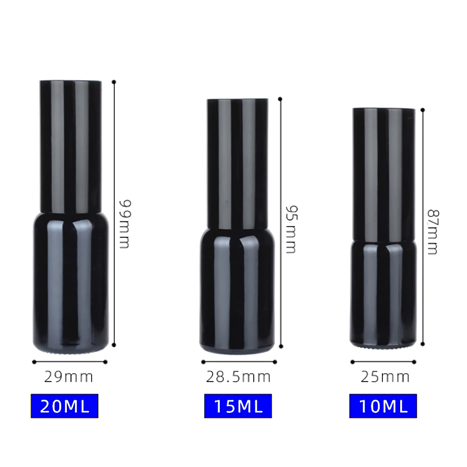 12 pezzis 15ml Flacone Spray in vetro Brillante Nero & 2 pezzis imbuto, 15 ml Spruzzatore liquido, Bottiglie Vuote Riutilizzabile da Viaggio Contenitori per Profumo Pulizia della Casa